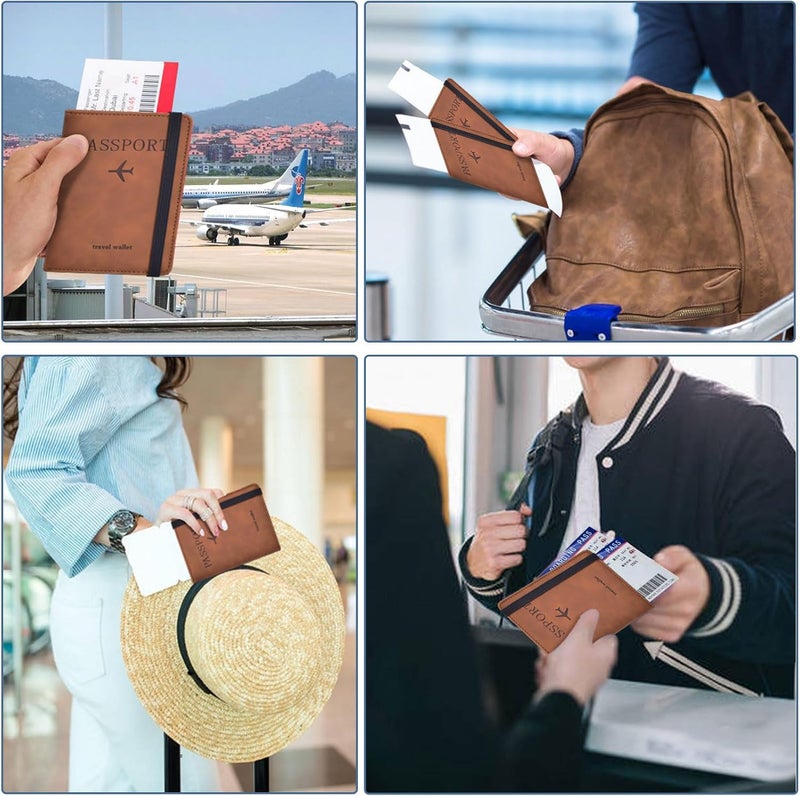 KAOBAN Passport Holder, Passport Cover with Credit Card Slot and Boarding Pass Slot Combo, Passport Wallet Case Book Travel Must Have, RFID Blocking Leather Travel Accessories, Brown - Image 5